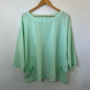 Eileen Fisher Organic Linen Handkerchief Top Large Mint Boxy Tunic NWT $118